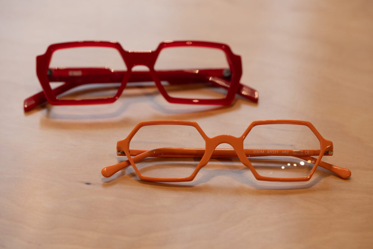 Henau, Orange, Red Angular Eyeglasses